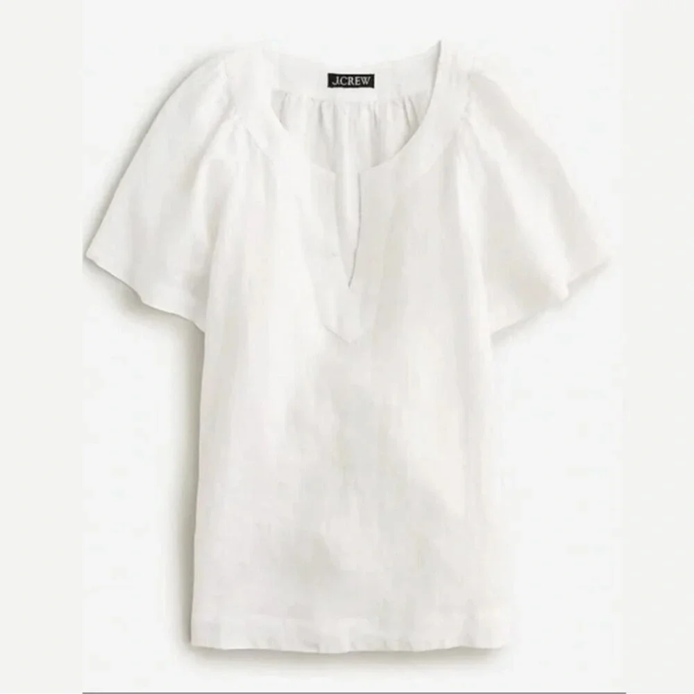 J CREW WOMENS WHITE 100% LINEN SHORT SLEEVE BLOUSE XL BR063